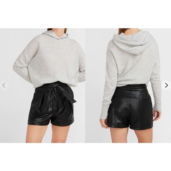High Waisted Belted Faux Leather Shorts 